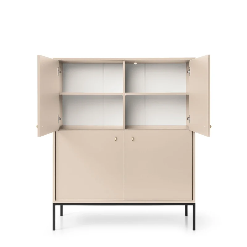 Credenza con piedi in metallo 4 ante in legno laminato Canterno 104x125 cm