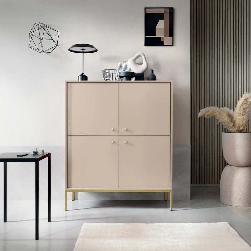 Credenza con piedi in metallo 4 ante in legno laminato Canterno 104x125 cm