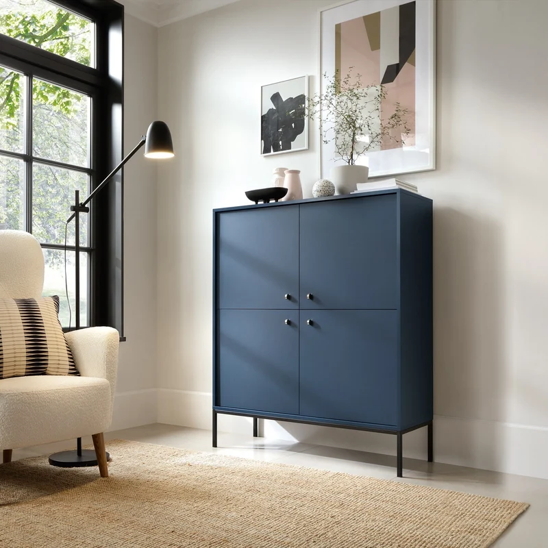 Credenza con piedi in metallo 4 ante in legno laminato Canterno 104x125 cm