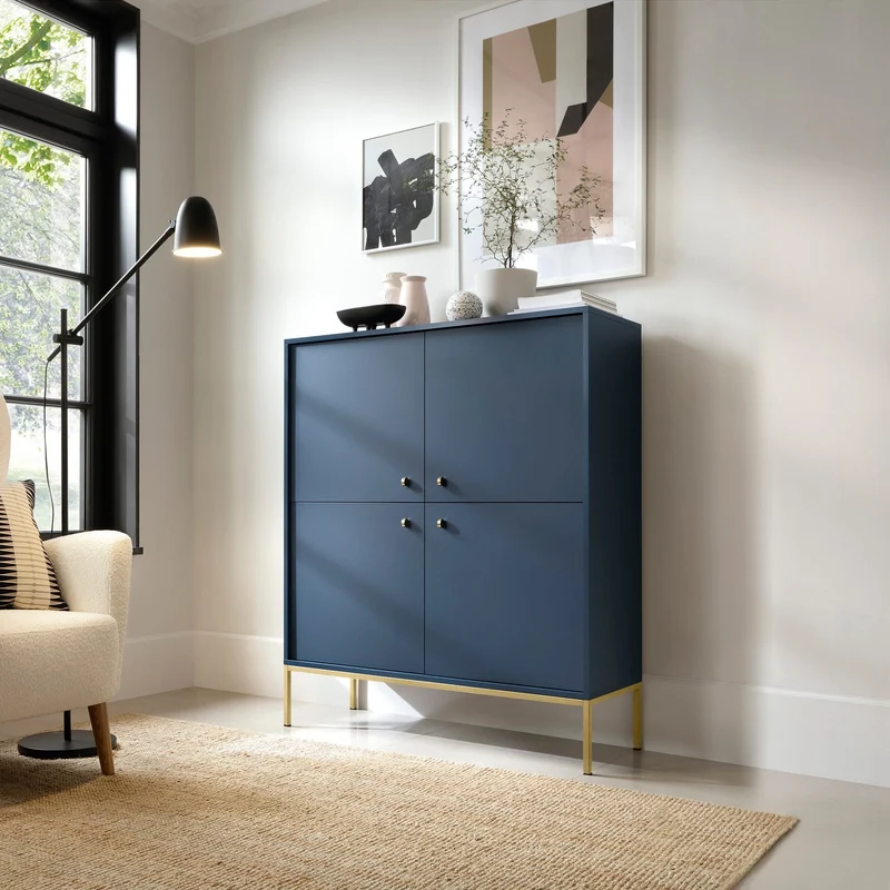 Credenza con piedi in metallo 4 ante in legno laminato Canterno 104x125 cm
