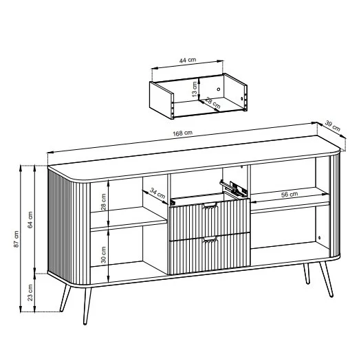 Madia 2 ante 3 cassetti con gambe in metallo Calisio 168x87 cm