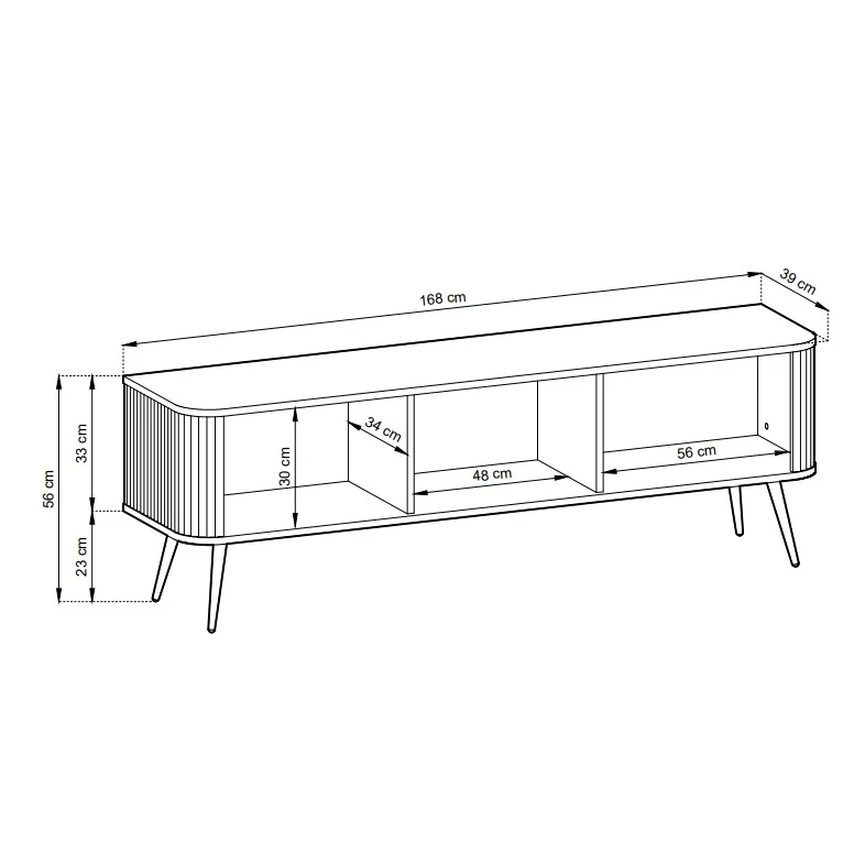 Mobile TV 3 ante con gambe in metallo Calisio 168x56 cm