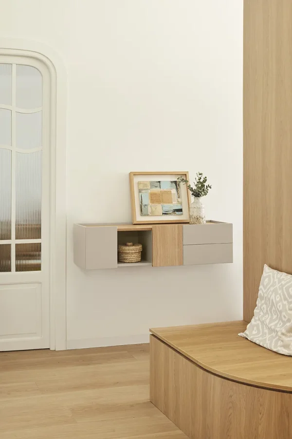 Consolle sospesa legno rovere e cashmere Otto 110x35 cm