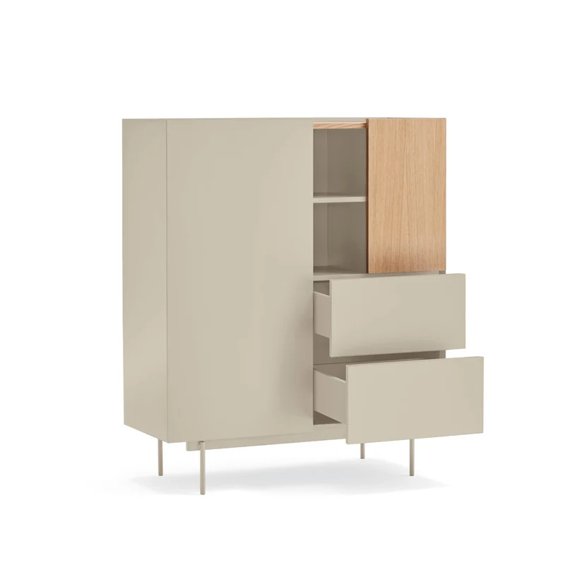 Credenza 2 ante 2 cassetti legno rovere e cashmere Otto di Teulat 100x120 cm