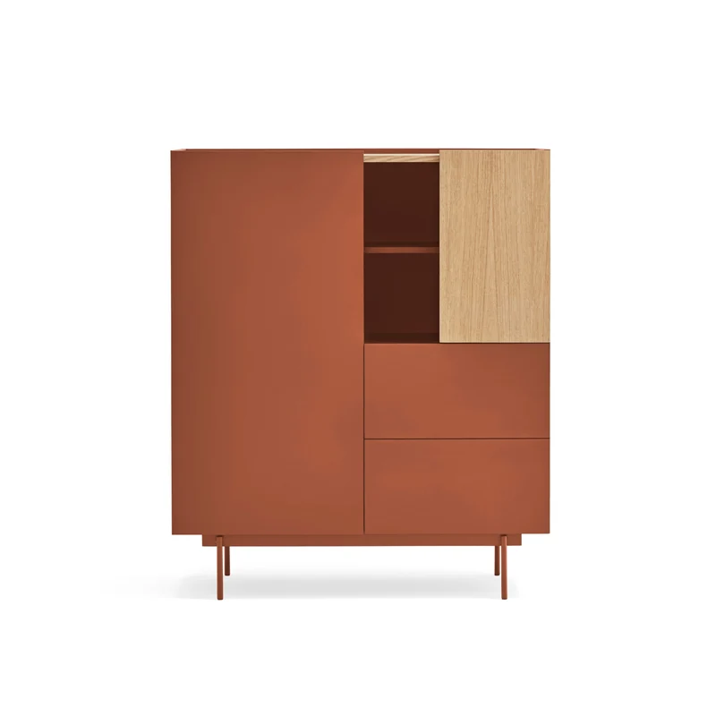 Credenza 2 ante 2 cassetti legno rovere e terracotta Otto di Teulat 100x120 cm