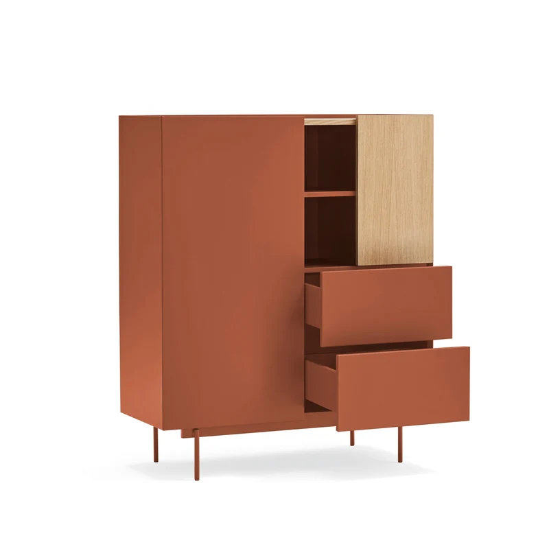 Credenza 2 ante 2 cassetti legno rovere e terracotta Otto di Teulat 100x120 cm