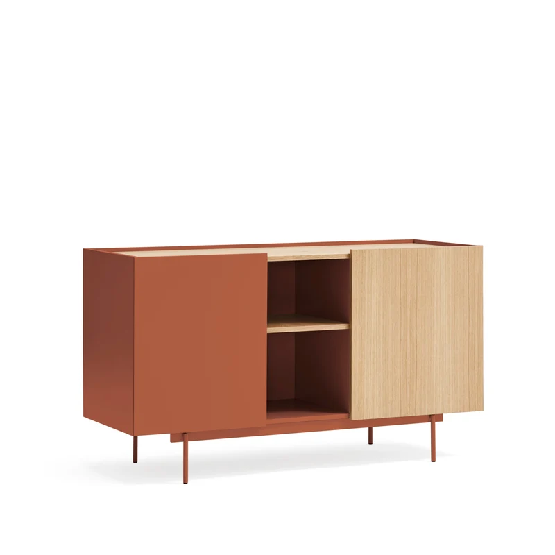 Madia 2 ante 3 cassetti legno rovere e terracotta Otto 135x78 cm
