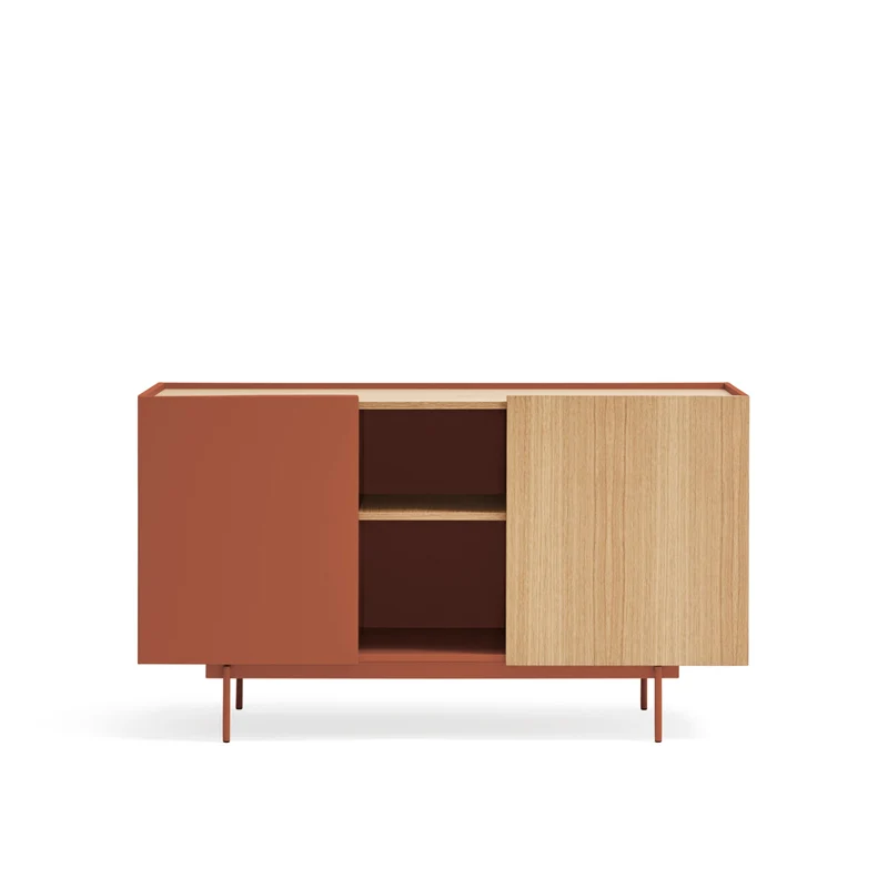 Madia 2 ante 3 cassetti legno rovere e terracotta Otto 135x78 cm