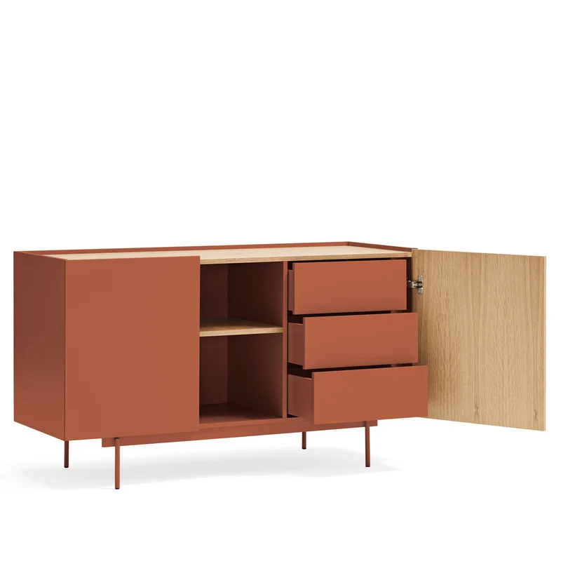 Madia 2 ante 3 cassetti legno rovere e terracotta Otto 135x78 cm