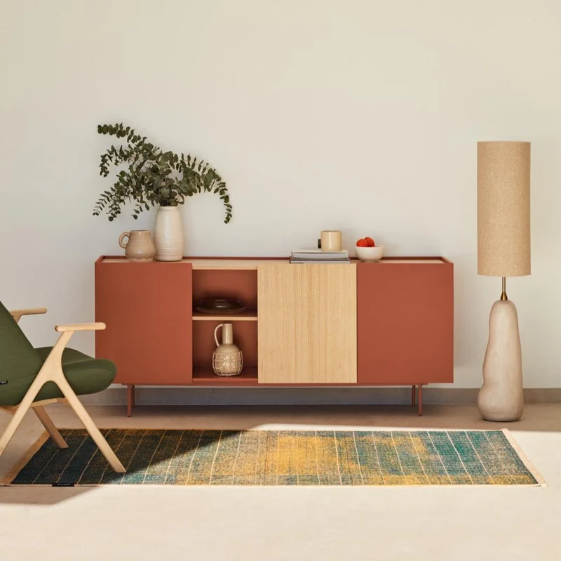 Madia 3 ante 3 cassetti legno rovere e terracotta Otto 180x78 cm