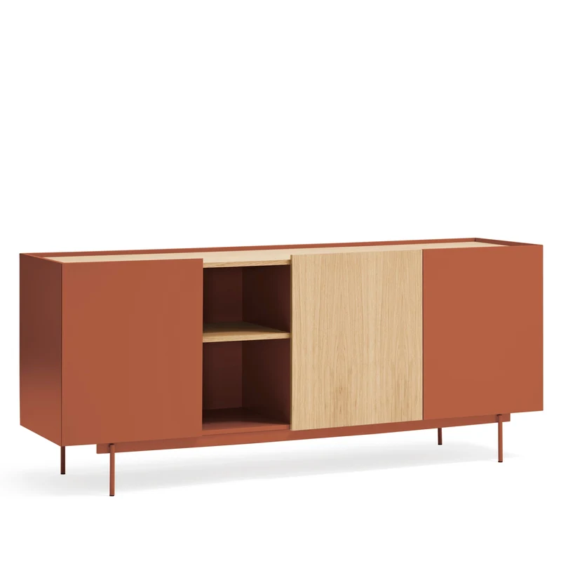 Madia 3 ante 3 cassetti legno rovere e terracotta Otto 180x78 cm