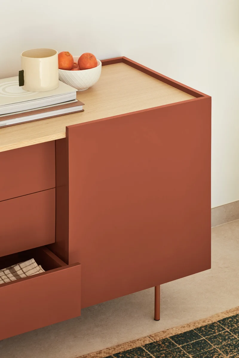 Madia 3 ante 3 cassetti legno rovere e terracotta Otto 180x78 cm