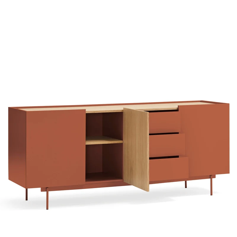 Madia 3 ante 3 cassetti legno rovere e terracotta Otto 180x78 cm