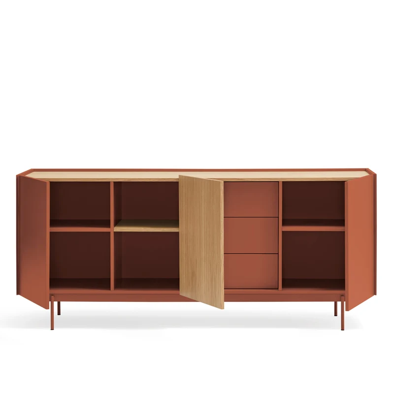 Madia 3 ante 3 cassetti legno rovere e terracotta Otto 180x78 cm