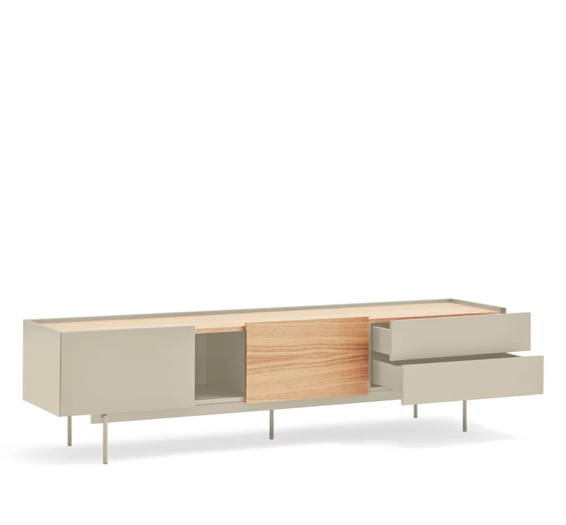 Mobile TV 2 ante 2 cassetti legno rovere e cashmere Otto 180x45 cm