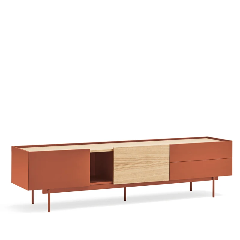 Mobile TV 2 ante 2 cassetti legno rovere e terracotta Otto 180x45 cm