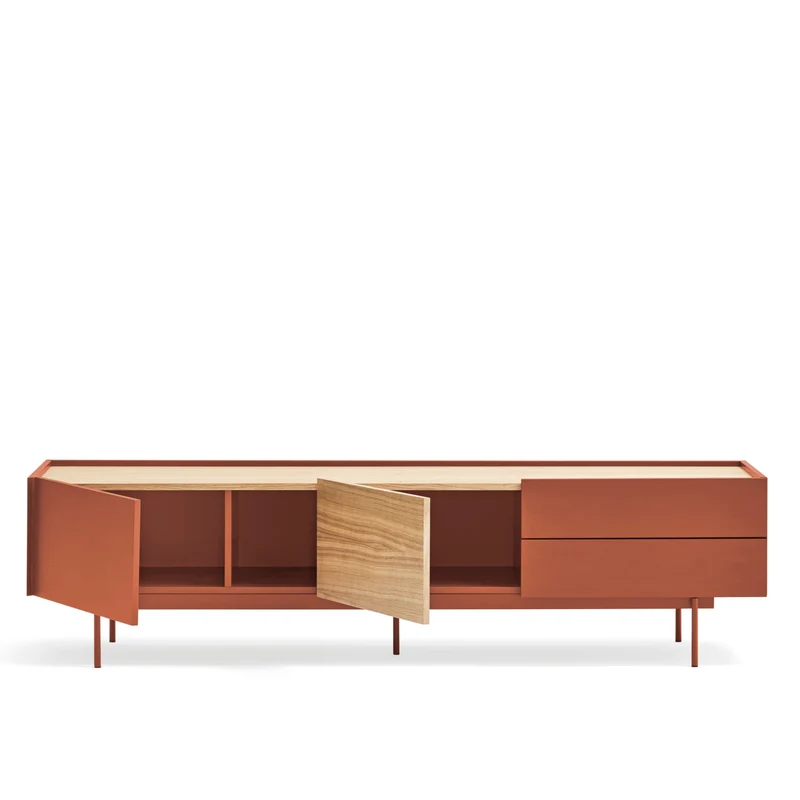 Mobile TV 2 ante 2 cassetti legno rovere e terracotta Otto 180x45 cm