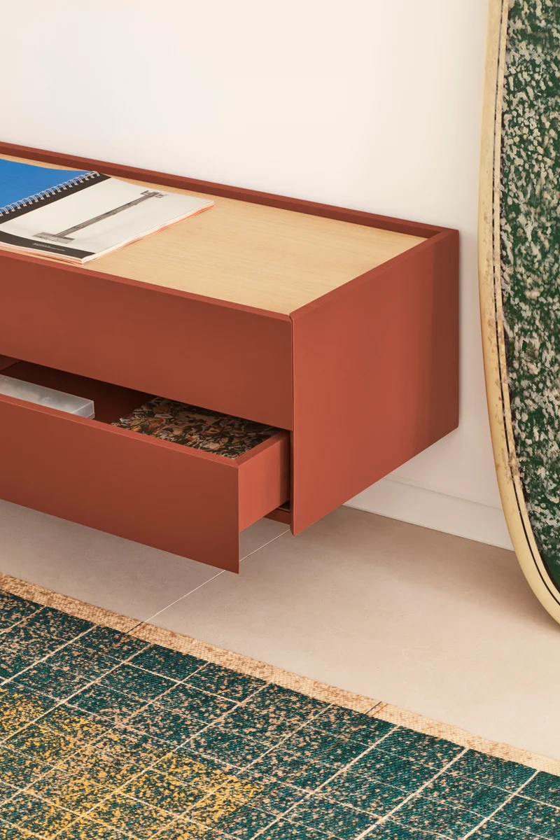 Mobile TV 2 ante 2 cassetti legno rovere e terracotta Otto 180x45 cm