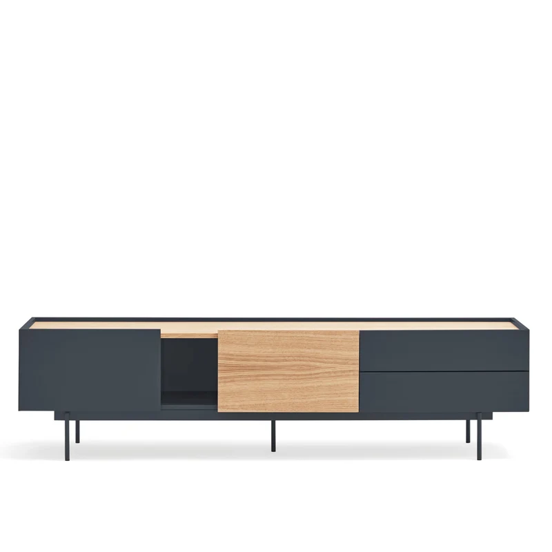 Mobile TV 2 ante 2 cassetti legno rovere e grigio antracite Otto 180x45 cm
