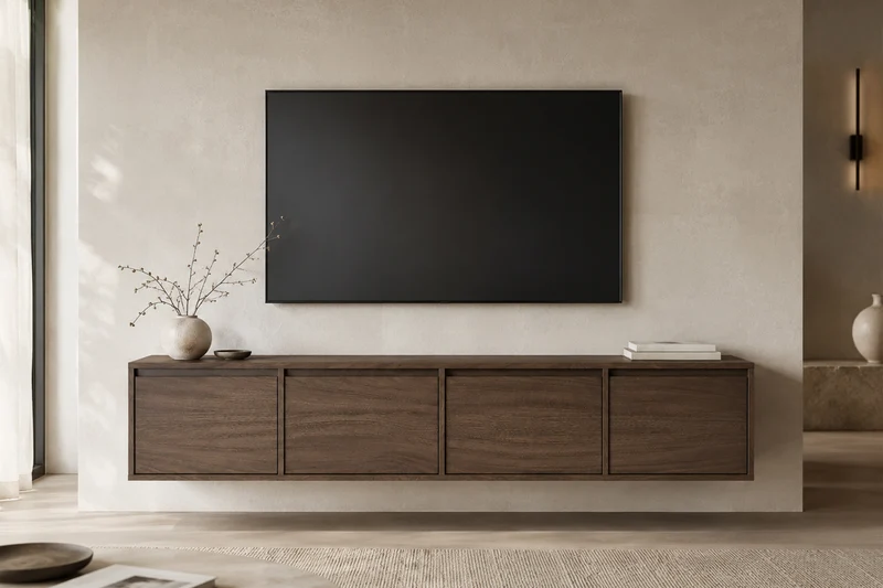 Mobile TV sospeso 4 ante in legno laminato Enha 180 x 39 cm
