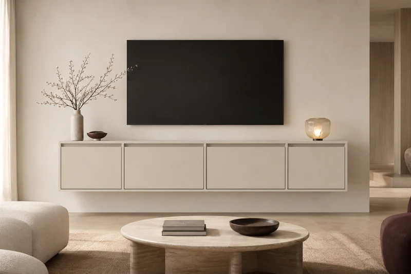 Mobile TV sospeso 4 ante in legno laminato Enha 180 x 39 cm