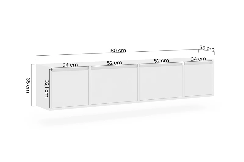 Mobile TV sospeso 4 ante in legno laminato Enha 180 x 39 cm