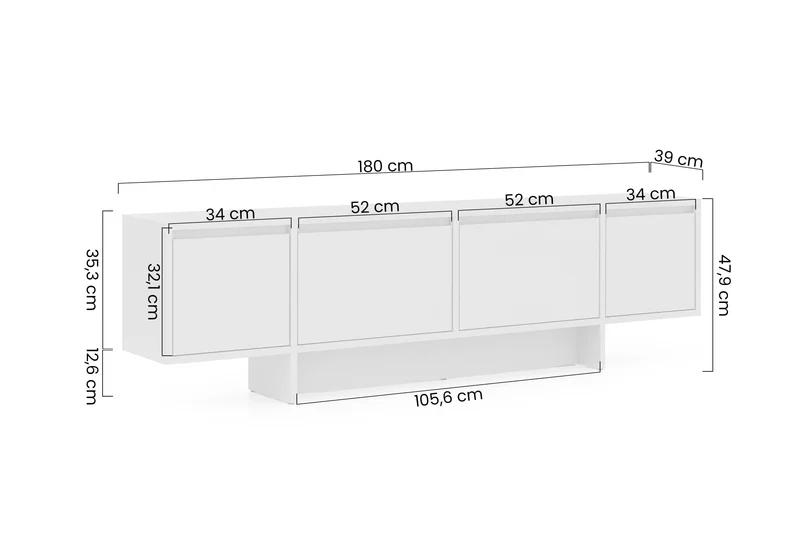 Mobile TV 4 ante in legno laminato Enha 180 x 39 cm