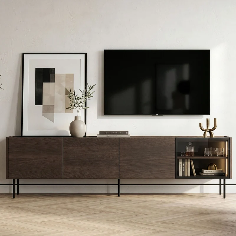 Mobile TV 4 ante con piede in metallo Ohra 220 x 40 cm