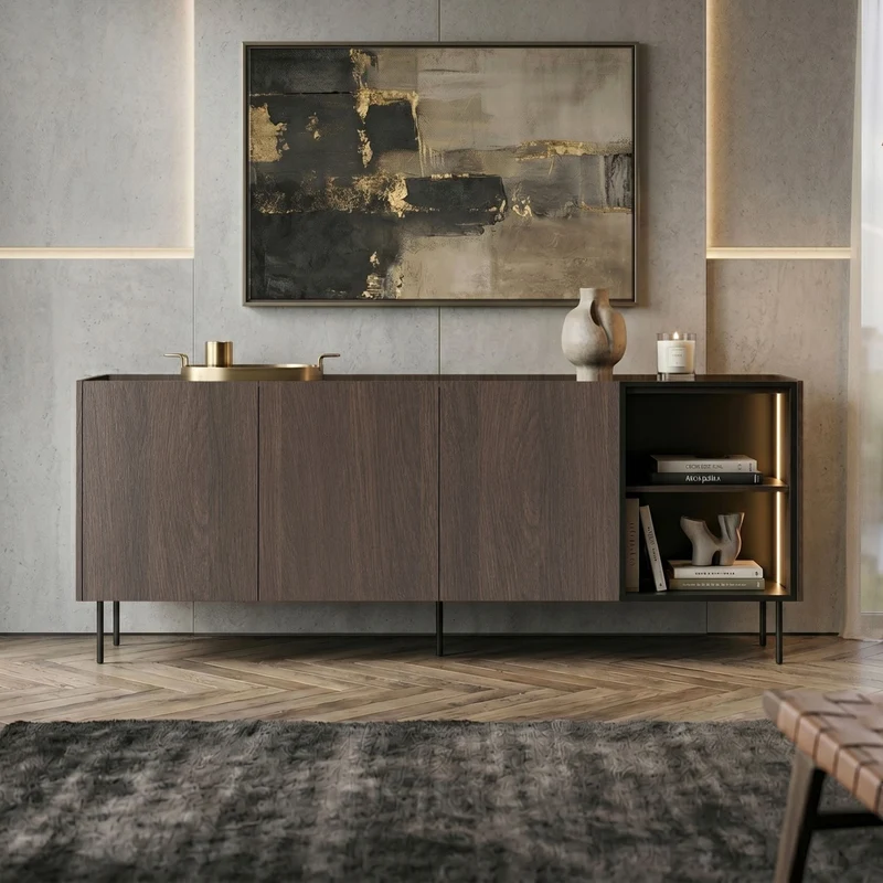 Madia 4 ante rovere con piede in metallo Ohra 220 x 40 cm