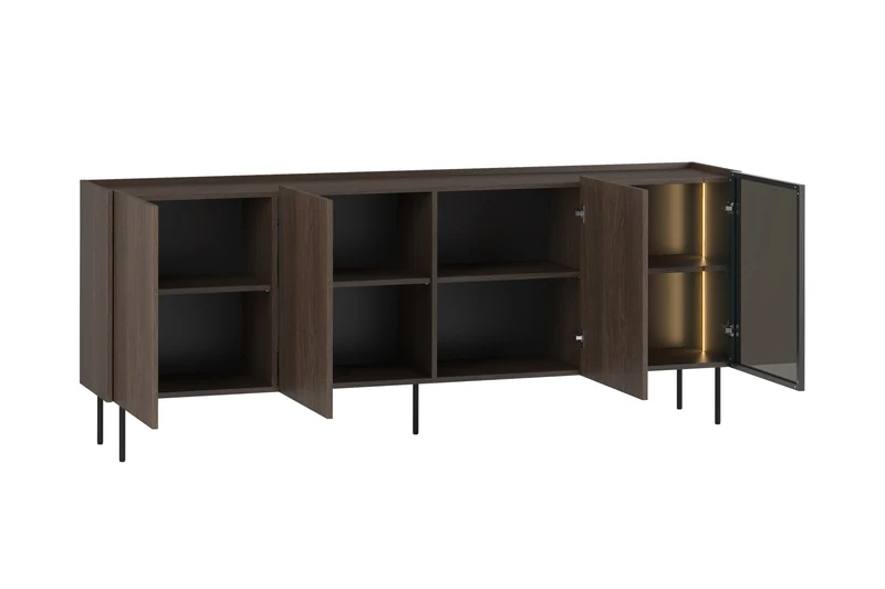 Madia 4 ante rovere con piede in metallo Ohra 220 x 40 cm