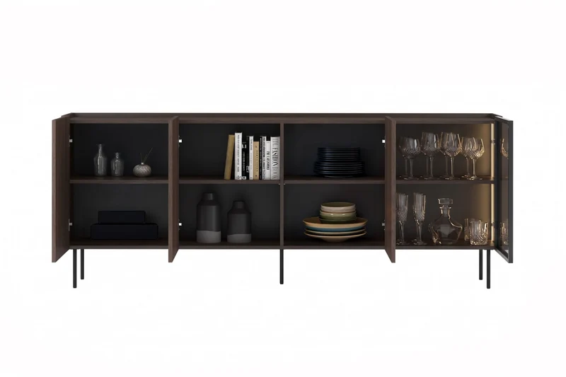 Madia 4 ante rovere con piede in metallo Ohra 220 x 40 cm