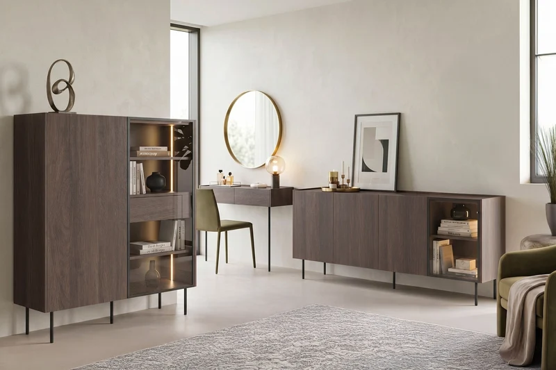 Madia 4 ante rovere con piede in metallo Ohra 220 x 40 cm
