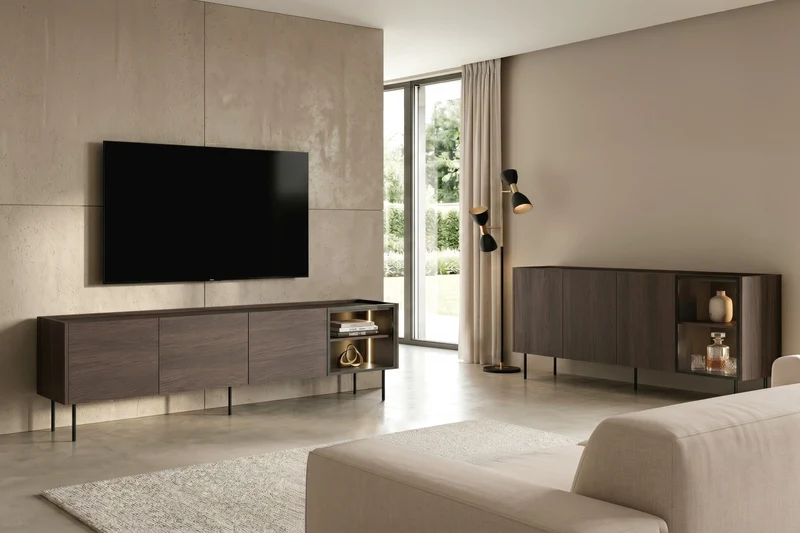 Madia 4 ante rovere con piede in metallo Ohra 220 x 40 cm