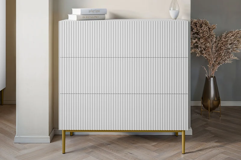 Cassettiera 3 cassetti con piede in metallo Nicole 100x105 cm
