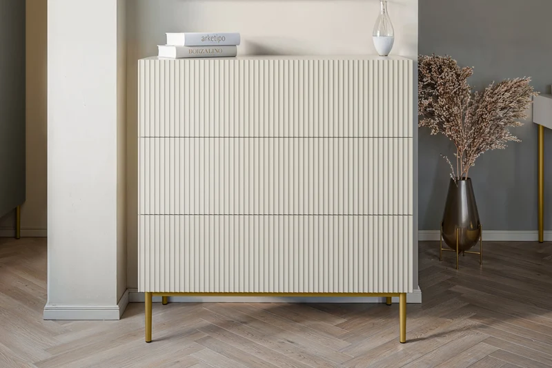 Cassettiera 3 cassetti con piede in metallo Nicole 100x105 cm