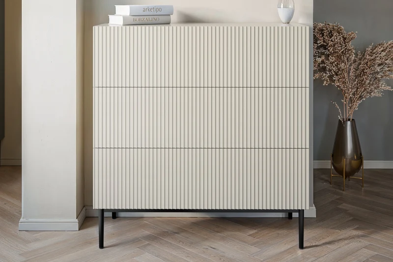 Cassettiera 3 cassetti con piede in metallo Nicole 100x105 cm