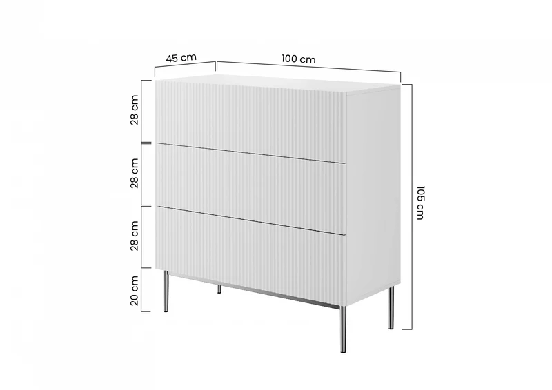 Cassettiera 3 cassetti con piede in metallo Nicole 100x105 cm