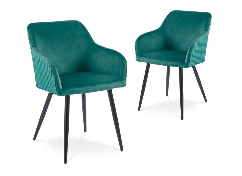 Set di 2 sedie in velluto verde con gambe in metallo nero DEVOR