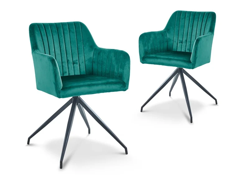 Set di 2 sedie in velluto verde con gambe in metallo nero RATUS