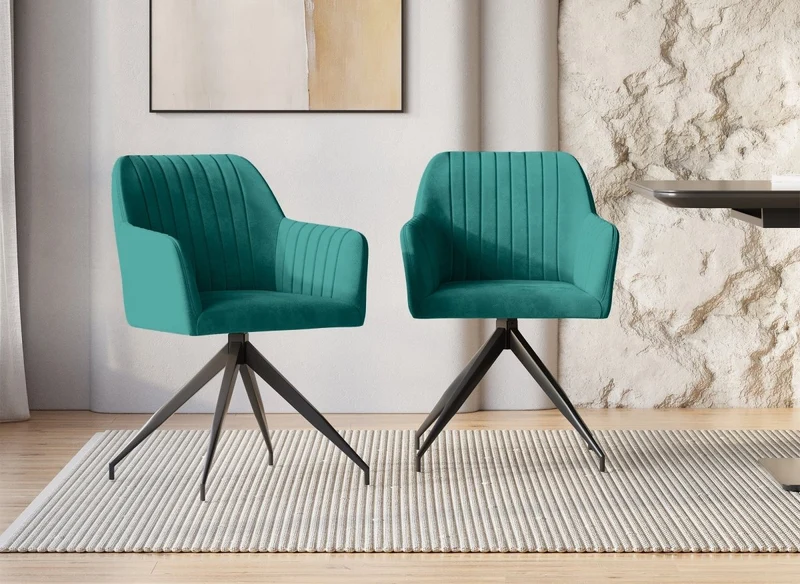 Set di 2 sedie in velluto verde con gambe in metallo nero RATUS