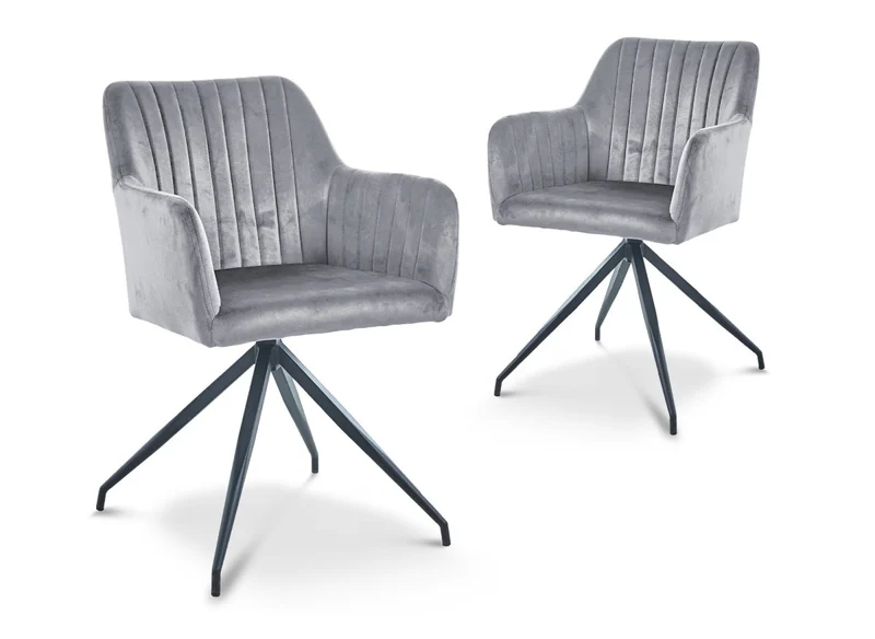 Set di 2 sedie in velluto grigio con gambe in metallo nero RATUS