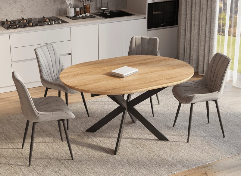 Tavolo da pranzo allungabile rotondo color rovere VENOM