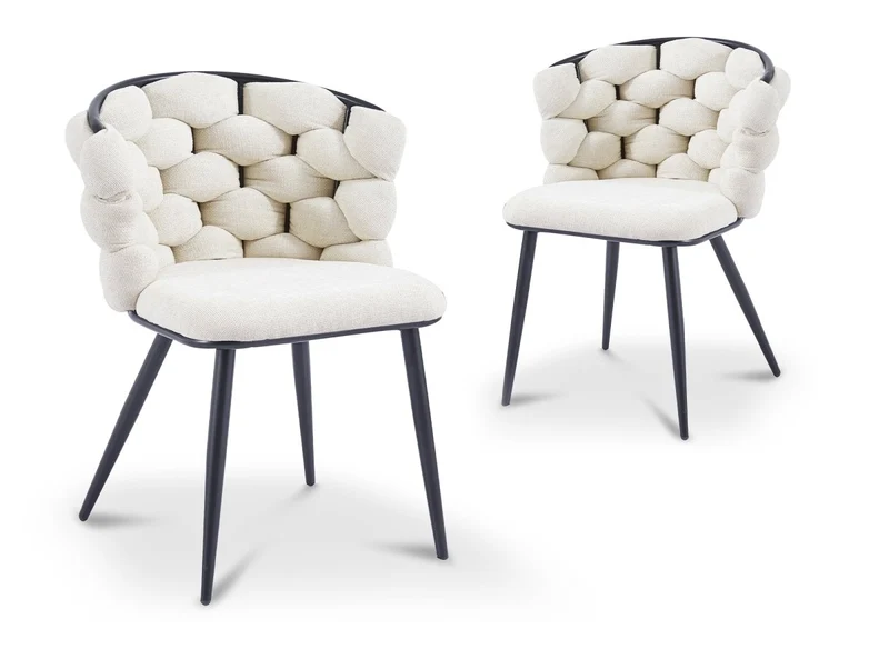 Set di 2 sedie in tessuto beige con gambe in metallo nero CECILE