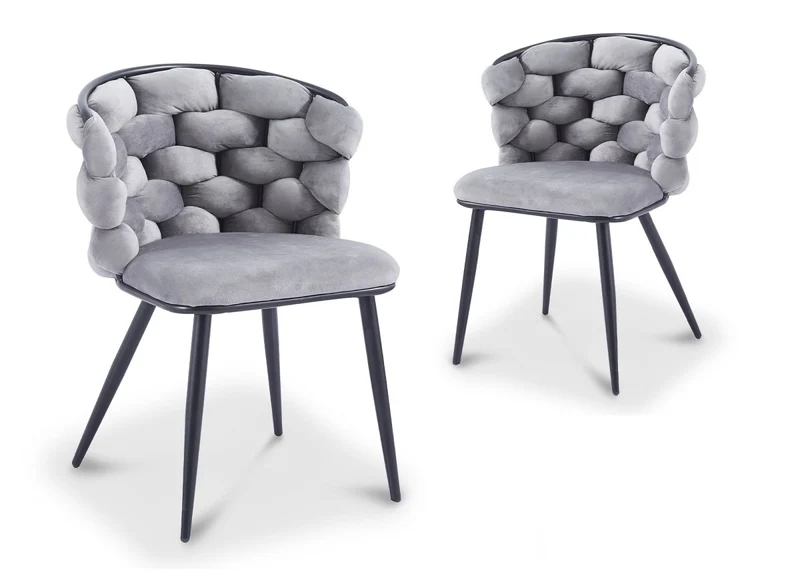 Set di 2 sedie in velluto grigio con gambe in metallo nero CECILE