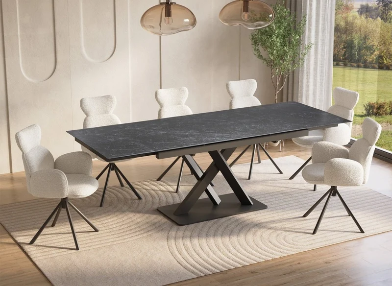 Tavolo da pranzo allungabile in ceramica nera 6-10 persone ELEGANCE