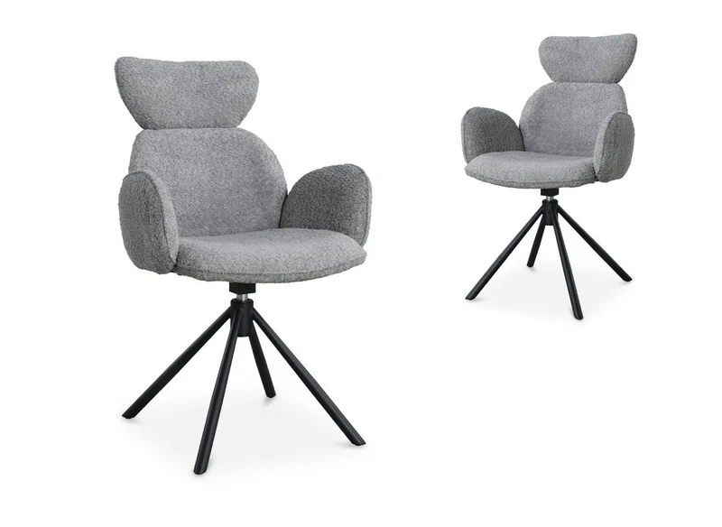 Set di 2 sedie girevoli con braccioli in tessuto effetto montone grigio MAGY