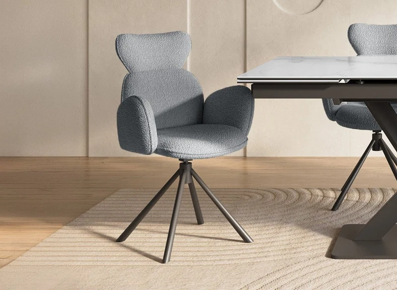 Set di 2 sedie girevoli con braccioli in tessuto effetto montone grigio MAGY