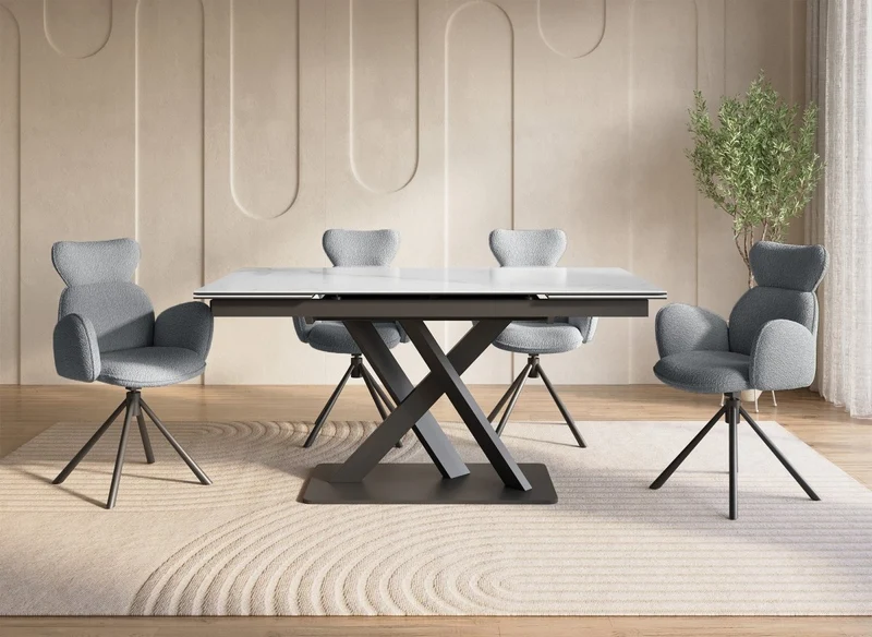 Set di 2 sedie girevoli con braccioli in tessuto effetto montone grigio MAGY