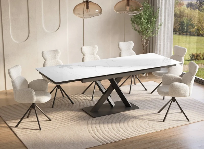 Tavolo da pranzo allungabile in ceramica bianca 6-10 persone ELEGANCE