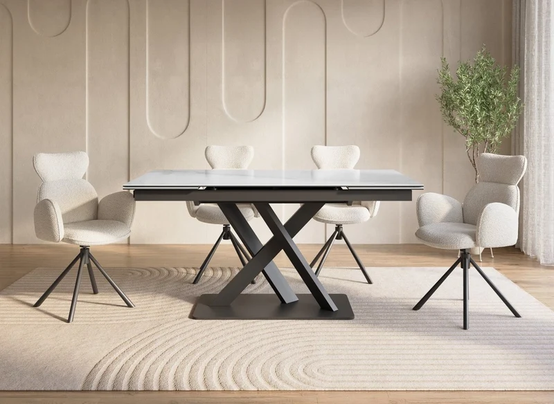 Tavolo da pranzo allungabile in ceramica bianca 6-10 persone ELEGANCE